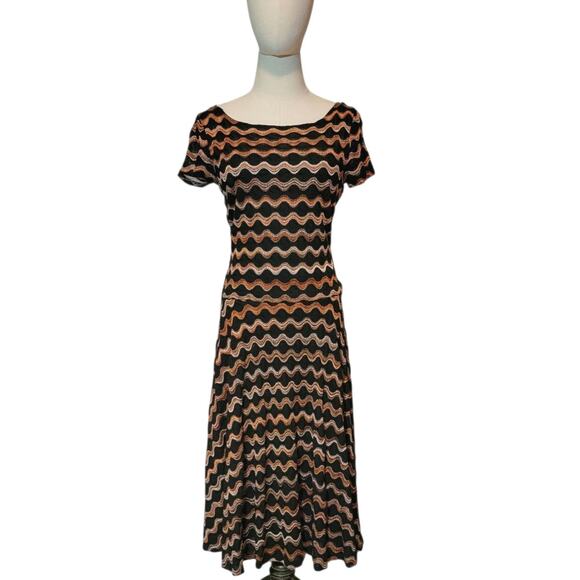 Sangria Chevron A-Line Midi Dress Multicolor Short Sleeve Office Party Fall 6 - Picture 15 of 16